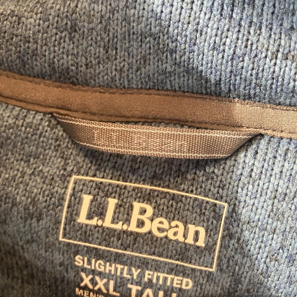 LL Bean Mens Sweater Fleece Pullover Jacket Blue 1/4 Snap Slightly Fitted XXLT - Picture 10 of 14